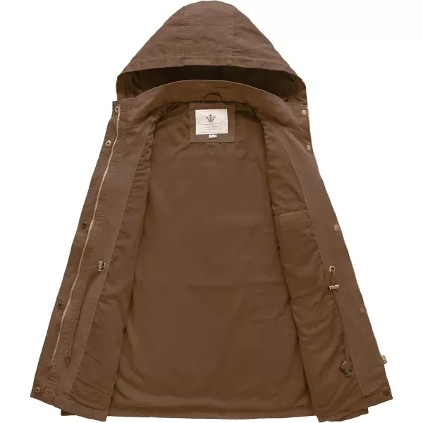WenVen Womens Cotton Military Jacket Lightweight Casual Anorak Coat with HoodCoffee