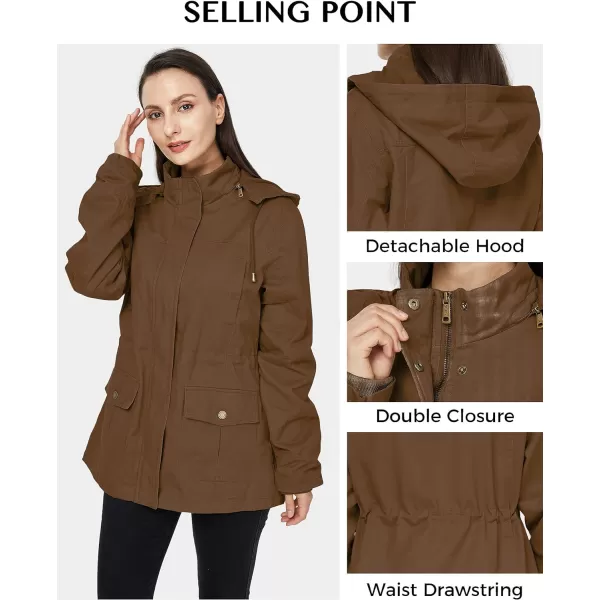 WenVen Womens Cotton Military Jacket Lightweight Casual Anorak Coat with HoodCoffee