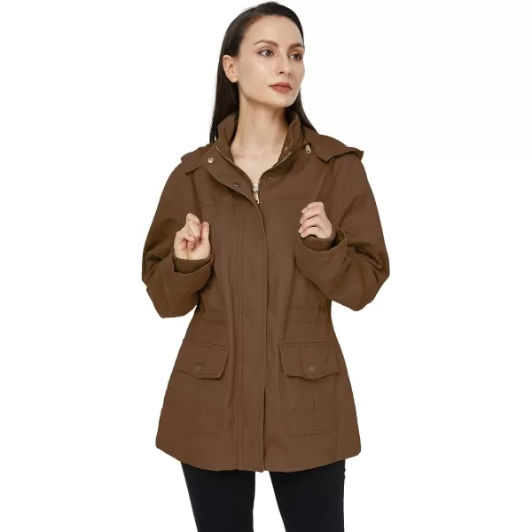 WenVen Womens Cotton Military Jacket Lightweight Casual Anorak Coat with HoodCoffee