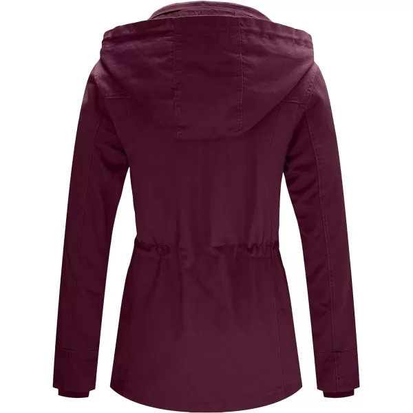 WenVen Womens Cotton Military Jacket Lightweight Casual Anorak Coat with HoodDeep Wine