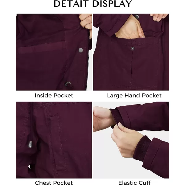 WenVen Womens Cotton Military Jacket Lightweight Casual Anorak Coat with HoodDeep Wine