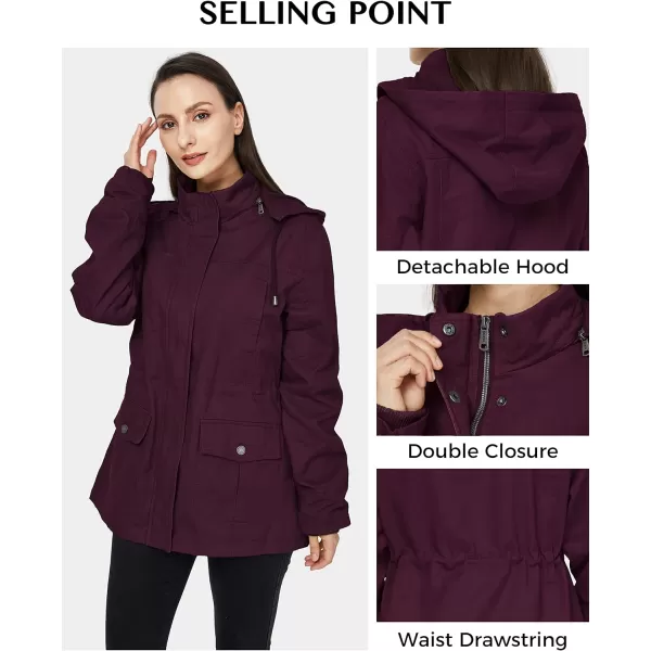 WenVen Womens Cotton Military Jacket Lightweight Casual Anorak Coat with HoodDeep Wine