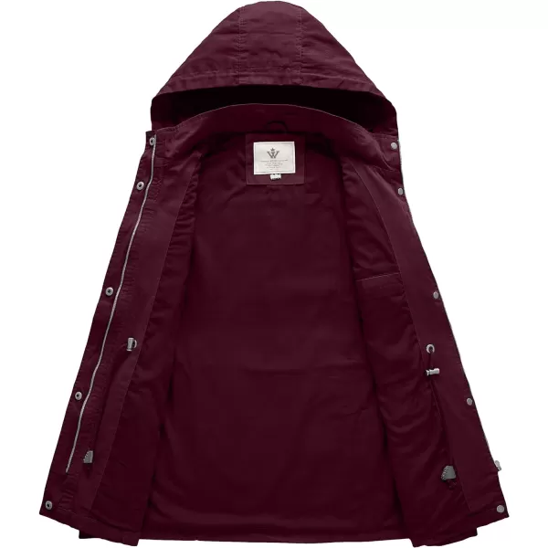 WenVen Womens Cotton Military Jacket Lightweight Casual Anorak Coat with HoodDeep Wine