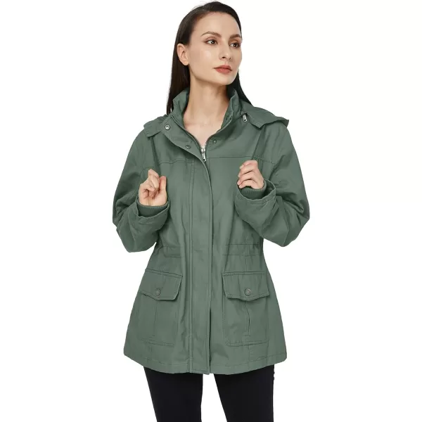 WenVen Womens Cotton Military Jacket Lightweight Casual Anorak Coat with HoodGreen