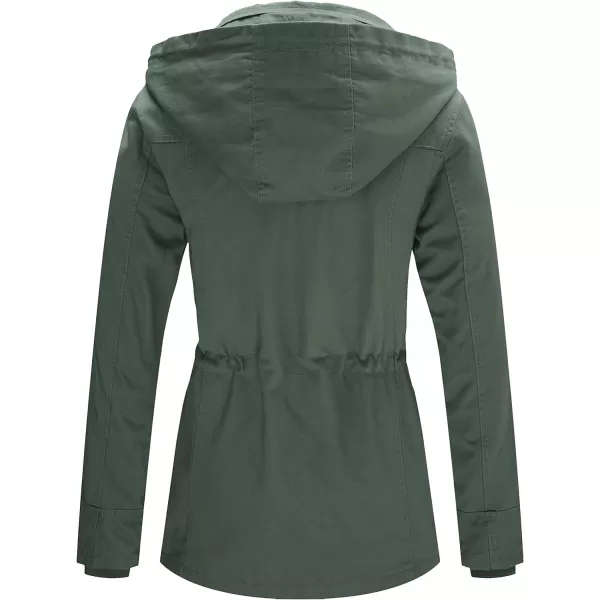 WenVen Womens Cotton Military Jacket Lightweight Casual Anorak Coat with HoodGreen