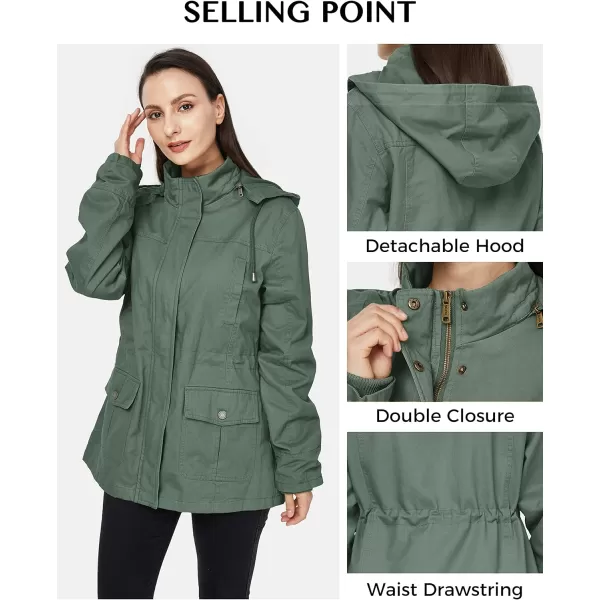 WenVen Womens Cotton Military Jacket Lightweight Casual Anorak Coat with HoodGreen