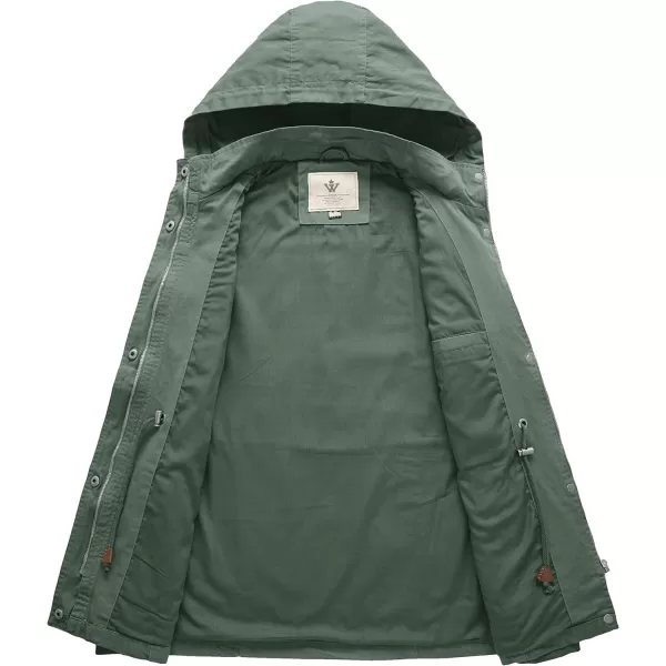 WenVen Womens Cotton Military Jacket Lightweight Casual Anorak Coat with HoodGreen