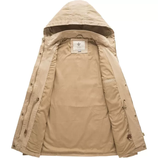 WenVen Womens Cotton Military Jacket Lightweight Casual Anorak Coat with HoodKhaki
