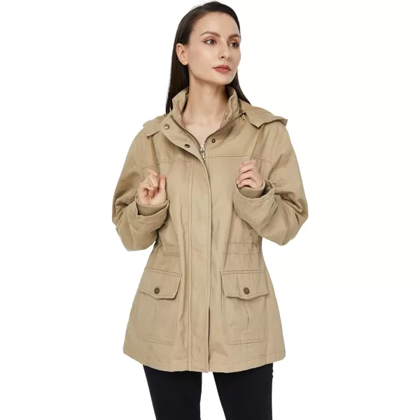 WenVen Womens Cotton Military Jacket Lightweight Casual Anorak Coat with HoodKhaki