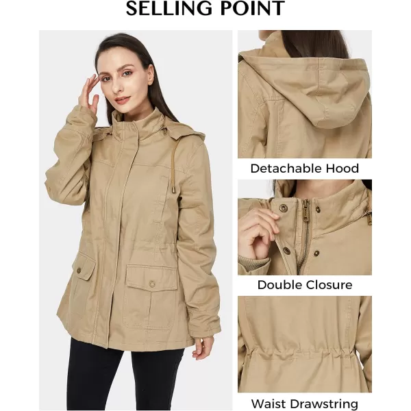 WenVen Womens Cotton Military Jacket Lightweight Casual Anorak Coat with HoodKhaki