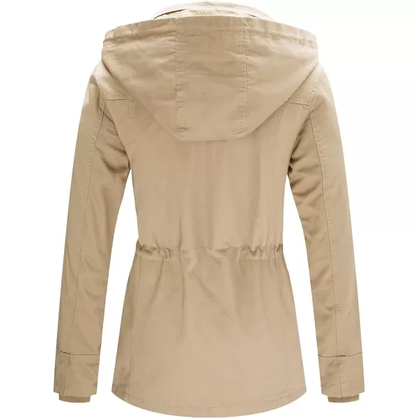 WenVen Womens Cotton Military Jacket Lightweight Casual Anorak Coat with HoodKhaki
