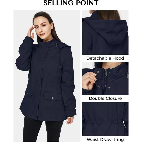 WenVen Womens Cotton Military Jacket Lightweight Casual Anorak Coat with HoodNavy