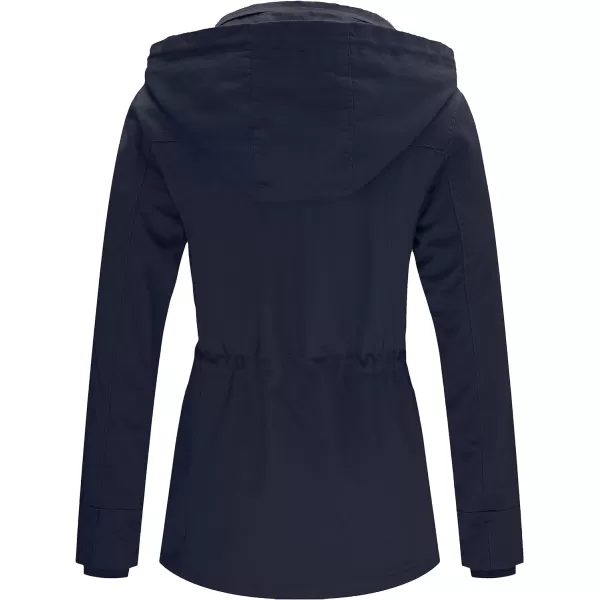 WenVen Womens Cotton Military Jacket Lightweight Casual Anorak Coat with HoodNavy