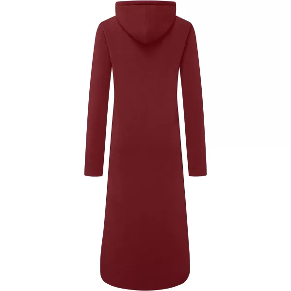 WenVen Womens Long Hoodie Dress Thicken Fleece Lined Pullover SweatshirtClaret
