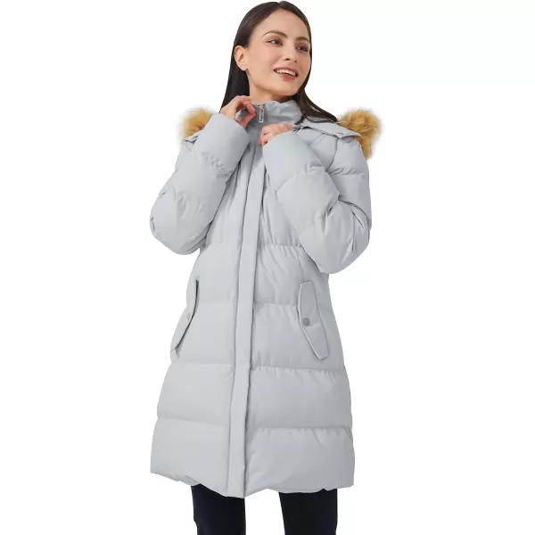 WenVen Womens Winter Mid Length Puffer Coat with Fur Removable Hood Grey SWenVen Womens Winter Mid Length Puffer Coat with Fur Removable Hood Grey S