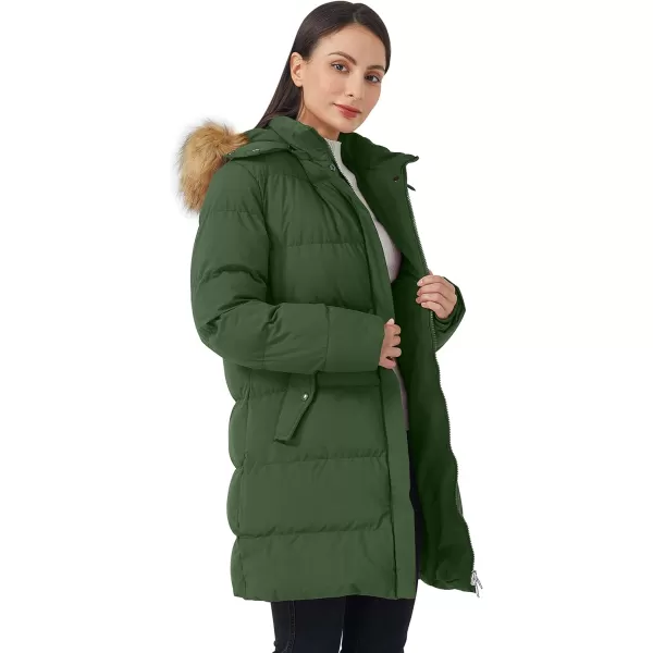 WenVen Womens Winter Thicken Puffer Coat Warm Jacket with Faux Fur Removable HoodArmy Green