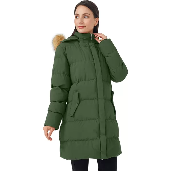 WenVen Womens Winter Thicken Puffer Coat Warm Jacket with Faux Fur Removable HoodArmy Green
