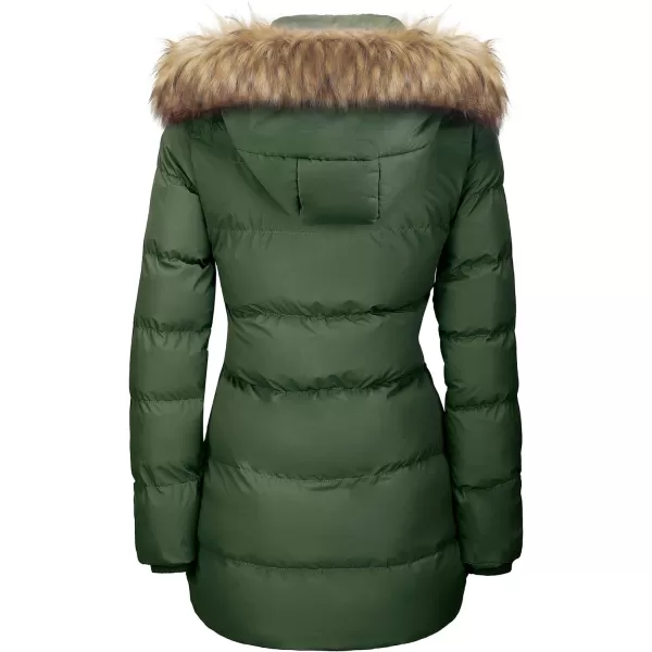 WenVen Womens Winter Thicken Puffer Coat Warm Jacket with Faux Fur Removable HoodArmy Green