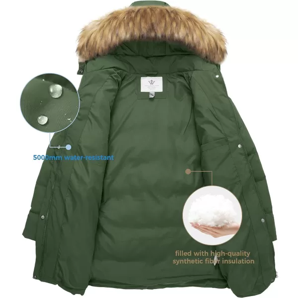 WenVen Womens Winter Thicken Puffer Coat Warm Jacket with Faux Fur Removable HoodArmy Green