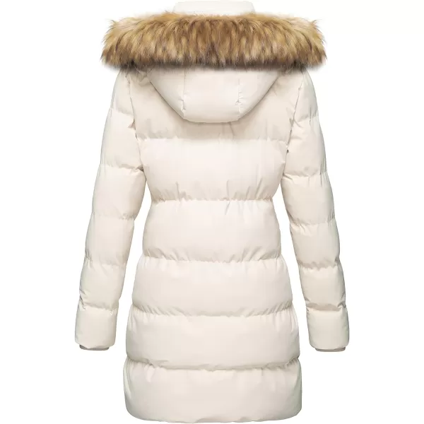 WenVen Womens Winter Thicken Puffer Coat Warm Jacket with Faux Fur Removable HoodBeige