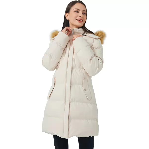 WenVen Womens Winter Thicken Puffer Coat Warm Jacket with Faux Fur Removable HoodBeige