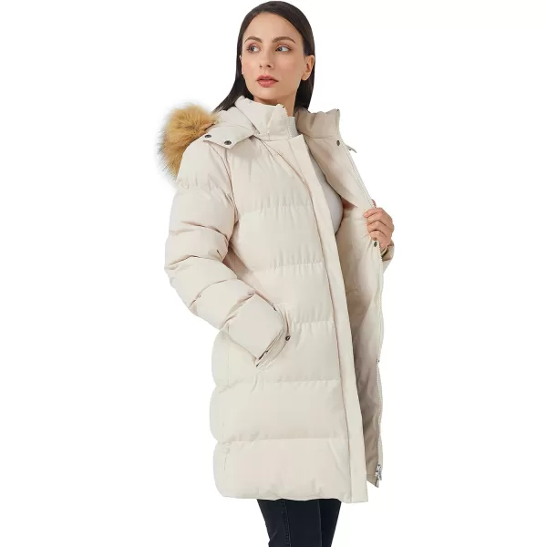 WenVen Womens Winter Thicken Puffer Coat Warm Jacket with Faux Fur Removable HoodBeige
