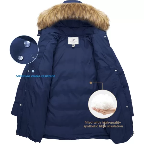 WenVen Womens Winter Thicken Puffer Coat Warm Jacket with Faux Fur Removable HoodBlue