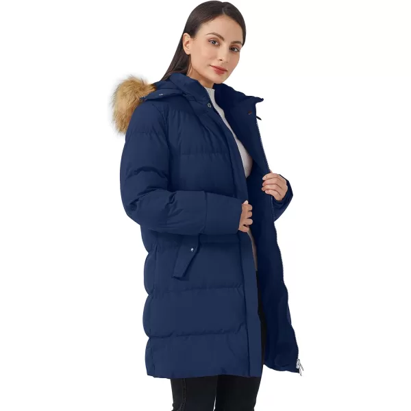 WenVen Womens Winter Thicken Puffer Coat Warm Jacket with Faux Fur Removable HoodBlue
