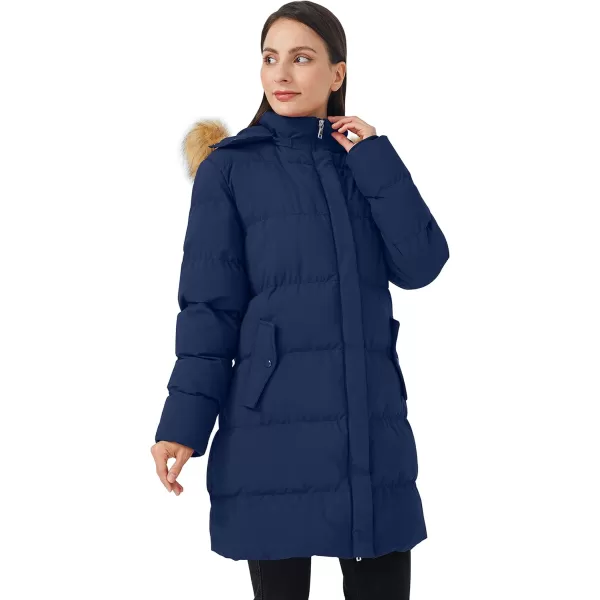 WenVen Womens Winter Thicken Puffer Coat Warm Jacket with Faux Fur Removable HoodBlue