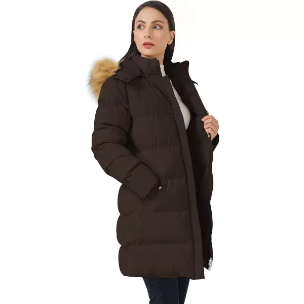WenVen Womens Winter Thicken Puffer Coat Warm Jacket with Faux Fur Removable HoodCoffee