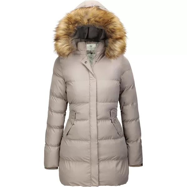 WenVen Womens Winter Thicken Puffer Coat Warm Jacket with Faux Fur Removable HoodKhaki