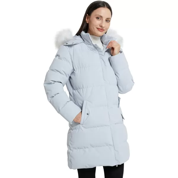 WenVen Womens Winter Thicken Puffer Coat Warm Jacket with Faux Fur Removable HoodLight Blue