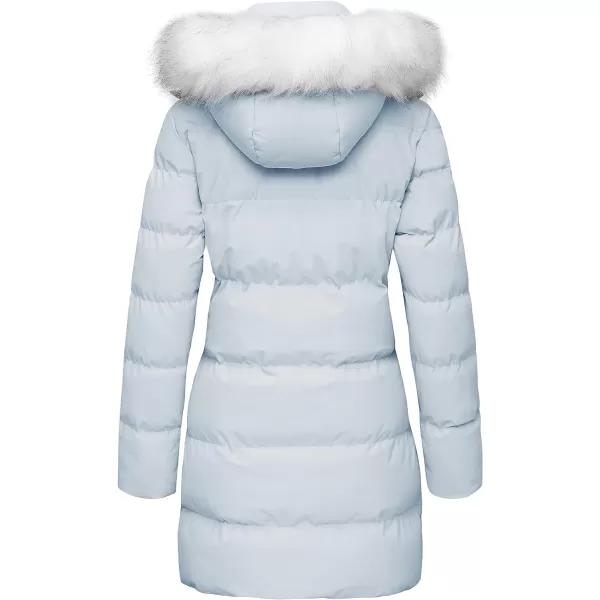 WenVen Womens Winter Thicken Puffer Coat Warm Jacket with Faux Fur Removable HoodLight Blue