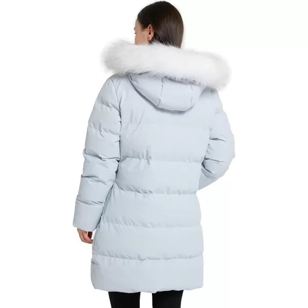 WenVen Womens Winter Thicken Puffer Coat Warm Jacket with Faux Fur Removable HoodLight Blue