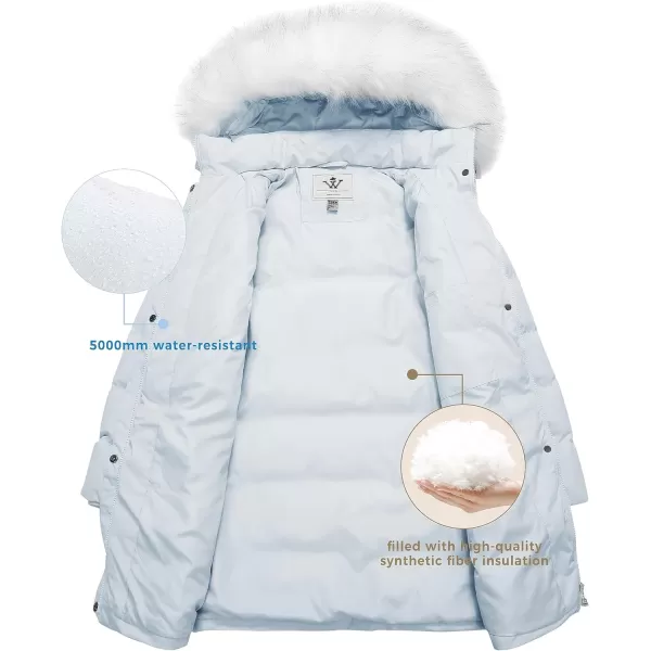 WenVen Womens Winter Thicken Puffer Coat Warm Jacket with Faux Fur Removable HoodLight Blue