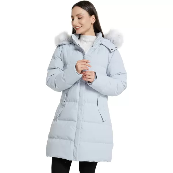 WenVen Womens Winter Thicken Puffer Coat Warm Jacket with Faux Fur Removable HoodLight Blue