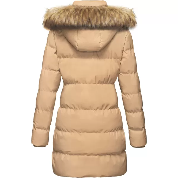 WenVen Womens Winter Thicken Puffer Coat Warm Jacket with Faux Fur Removable HoodLight Tan