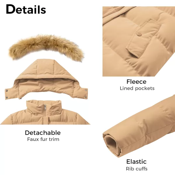 WenVen Womens Winter Thicken Puffer Coat Warm Jacket with Faux Fur Removable HoodLight Tan