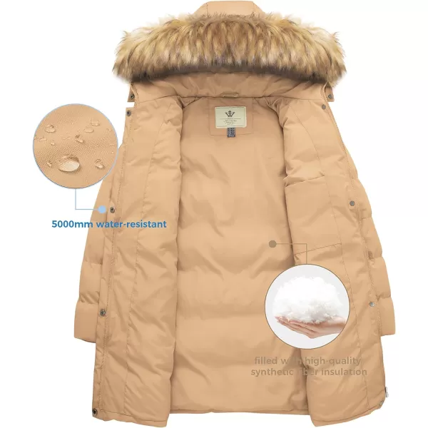 WenVen Womens Winter Thicken Puffer Coat Warm Jacket with Faux Fur Removable HoodLight Tan