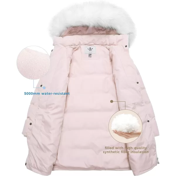 WenVen Womens Winter Thicken Puffer Coat Warm Jacket with Faux Fur Removable HoodPink