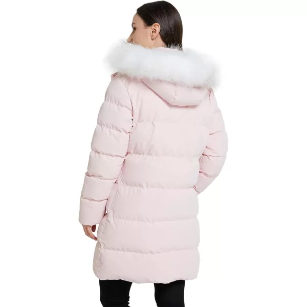 WenVen Womens Winter Thicken Puffer Coat Warm Jacket with Faux Fur Removable HoodPink