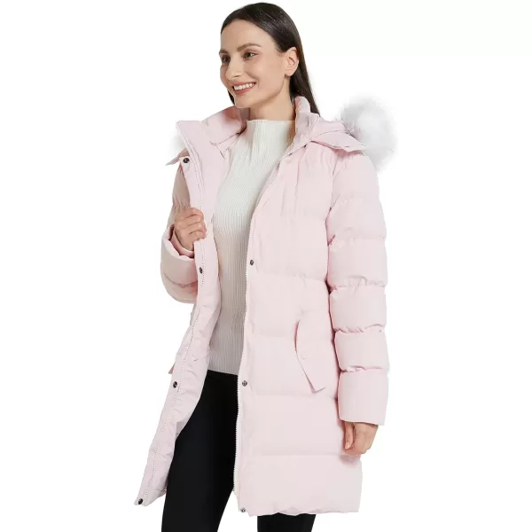 WenVen Womens Winter Thicken Puffer Coat Warm Jacket with Faux Fur Removable HoodPink