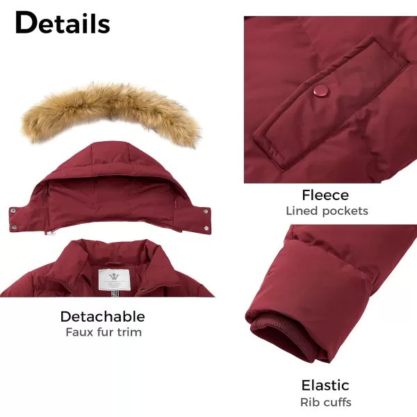 WenVen Womens Winter Thicken Puffer Coat Warm Jacket with Faux Fur Removable HoodRed
