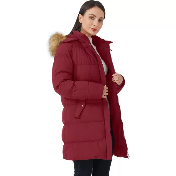 WenVen Womens Winter Thicken Puffer Coat Warm Jacket with Faux Fur Removable HoodRed