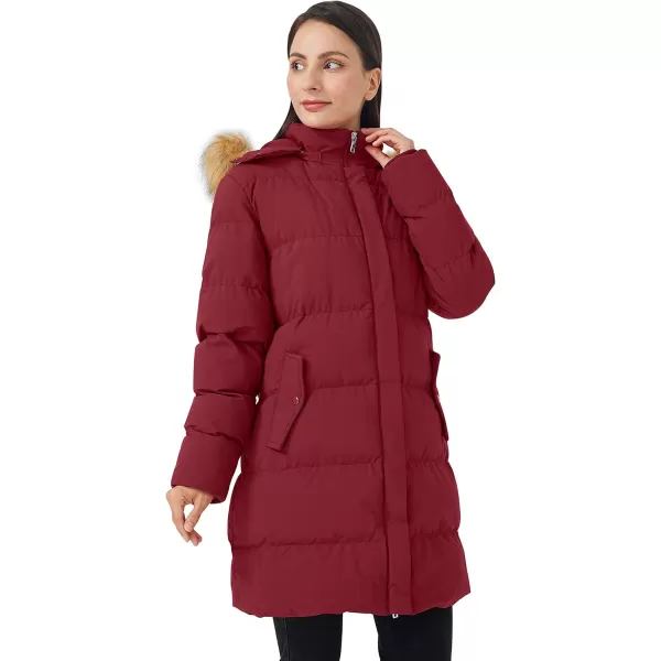 WenVen Womens Winter Thicken Puffer Coat Warm Jacket with Faux Fur Removable HoodRed
