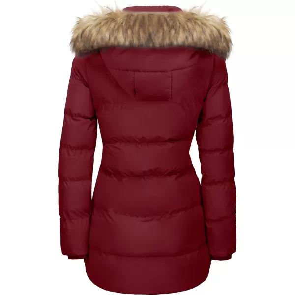 WenVen Womens Winter Thicken Puffer Coat Warm Jacket with Faux Fur Removable HoodRed