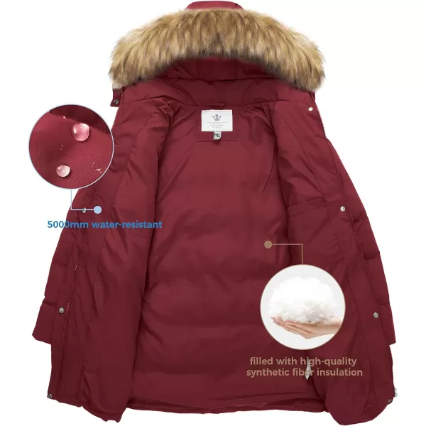 WenVen Womens Winter Thicken Puffer Coat Warm Jacket with Faux Fur Removable HoodRed