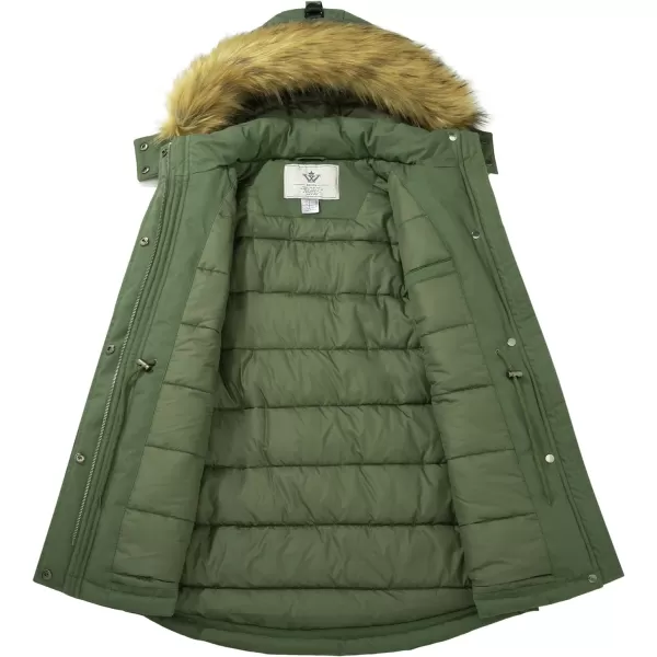 WenVen Womens Winter Thickened Warm Mid Length Parka Jacket Windproof and Waterproof Coat With a Detachable Fur HatArmy Green