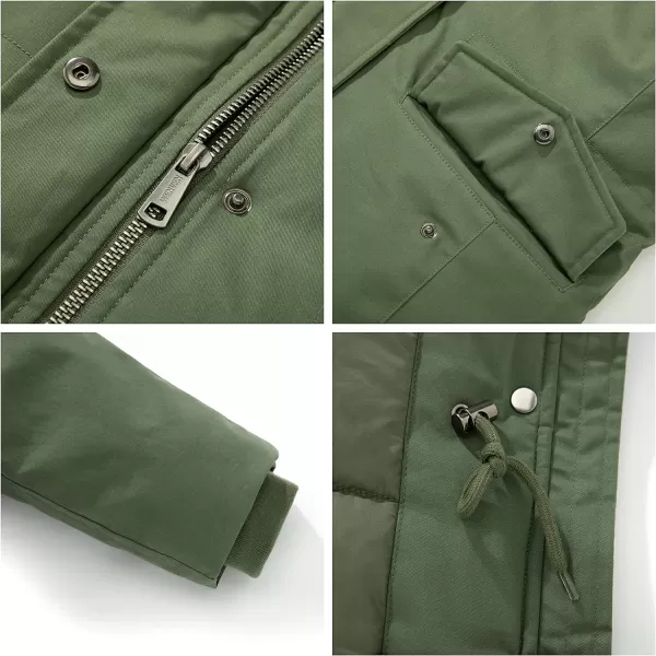 WenVen Womens Winter Thickened Warm Mid Length Parka Jacket Windproof and Waterproof Coat With a Detachable Fur HatArmy Green