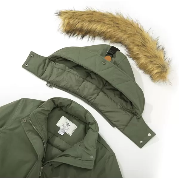 WenVen Womens Winter Thickened Warm Mid Length Parka Jacket Windproof and Waterproof Coat With a Detachable Fur HatArmy Green